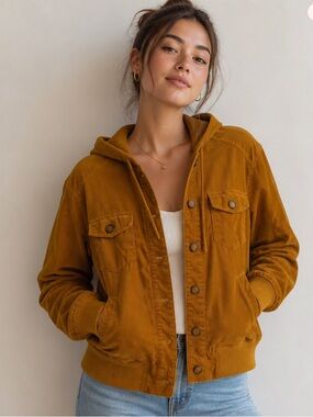 Forever 21 gold hooded corduroy jacket size M